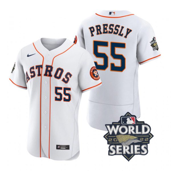 Astros 55 Ryan Pressly White Nike 2022 World Series Flexbase Jersey->houston astros->MLB Jersey